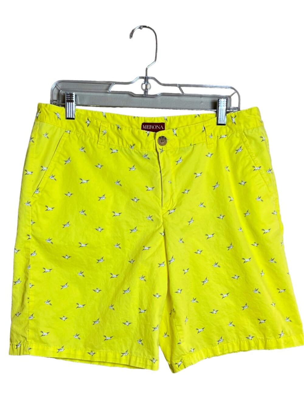 Merona Bird Print Chino Shorts Yellow Size 10